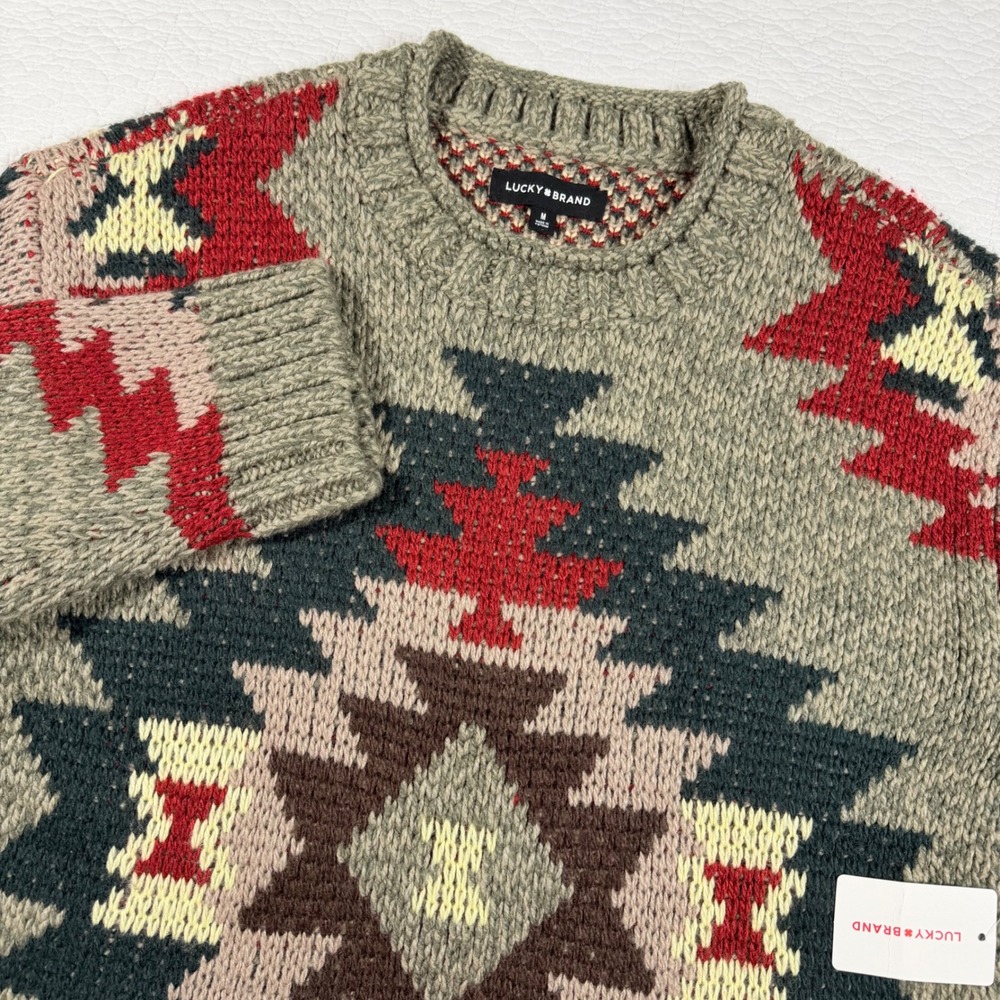 NWT Lucky Brand Southwestern Geometric Wool Blend Sweater Mens M Aztec Boho